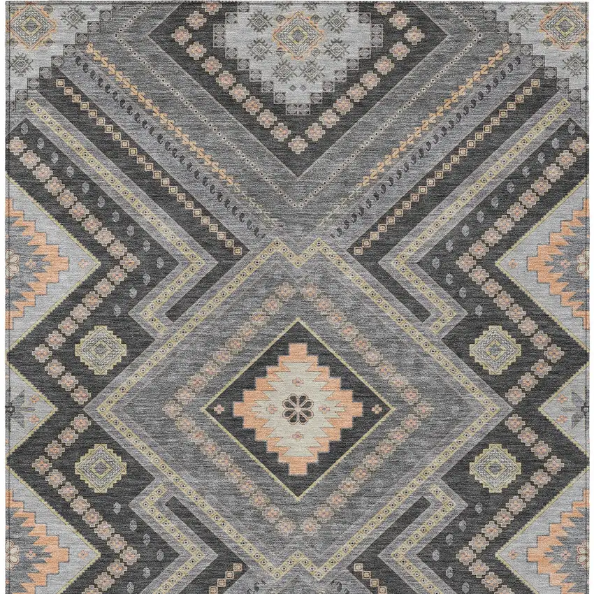 Gray Charcoal And Pink Tribal Washable Indoor Outdoor Area Rug Photo 7