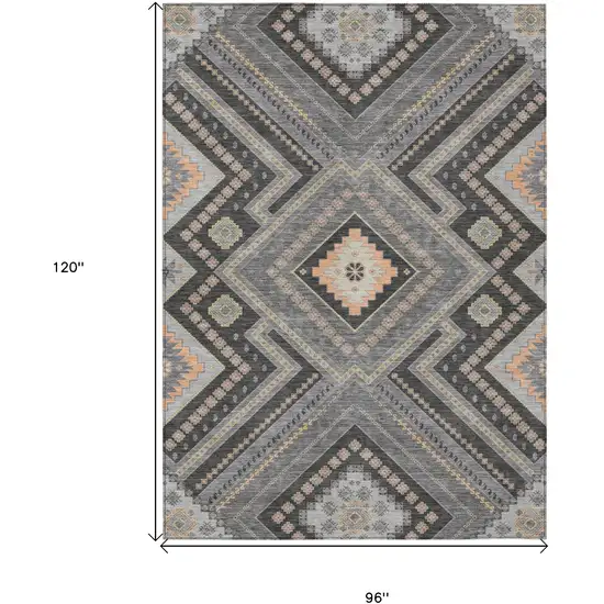 Gray Charcoal And Pink Tribal Washable Indoor Outdoor Area Rug Photo 3