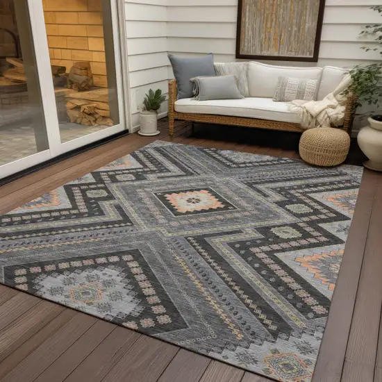 Gray Charcoal And Pink Tribal Washable Indoor Outdoor Area Rug Photo 8