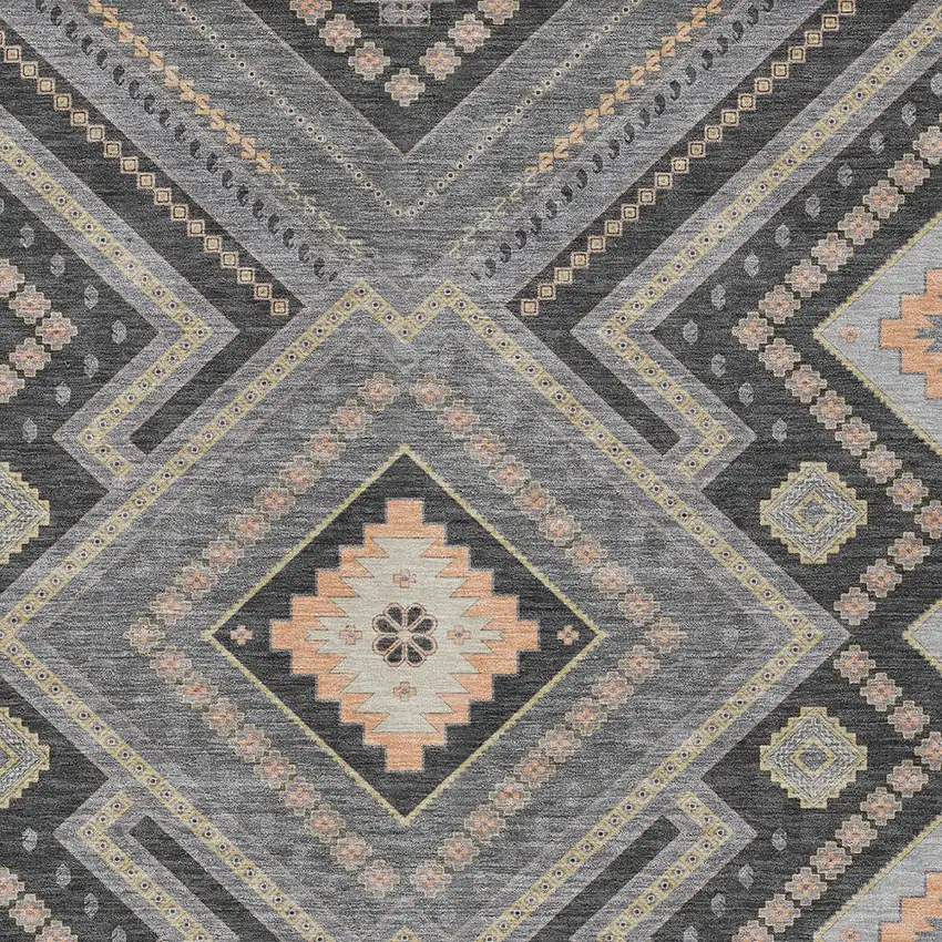 Gray Charcoal And Pink Tribal Washable Indoor Outdoor Area Rug Photo 5