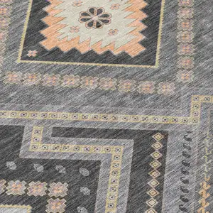 Photo of Gray Charcoal And Pink Tribal Washable Indoor Outdoor Area Rug