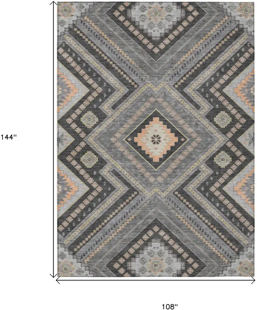 Gray Charcoal And Pink Tribal Washable Indoor Outdoor Area Rug Photo 3