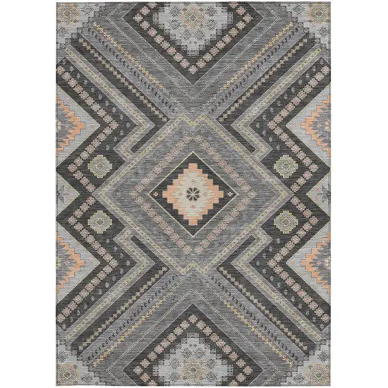 Gray Charcoal And Pink Tribal Washable Indoor Outdoor Area Rug Photo 7