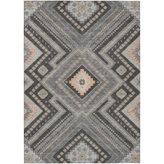 Gray Charcoal And Pink Tribal Washable Indoor Outdoor Area Rug Photo 2