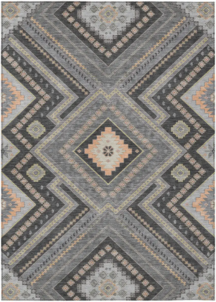 Gray Charcoal And Pink Tribal Washable Indoor Outdoor Area Rug Photo 2