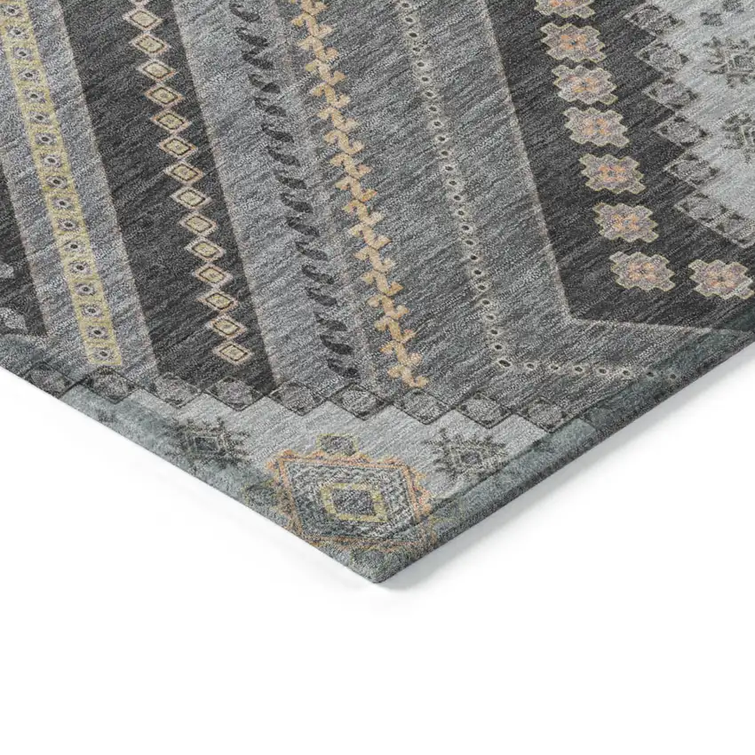 Gray Charcoal And Pink Tribal Washable Indoor Outdoor Area Rug Photo 4