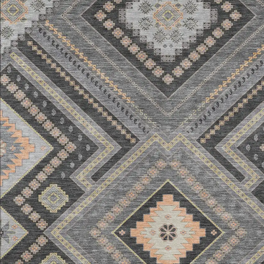 Gray Charcoal And Pink Tribal Washable Indoor Outdoor Area Rug Photo 5