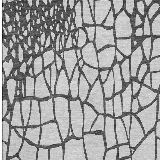 Gray Charcoal And Silver Abstract Geometric Washable Area Rug With UV Protection Photo 2