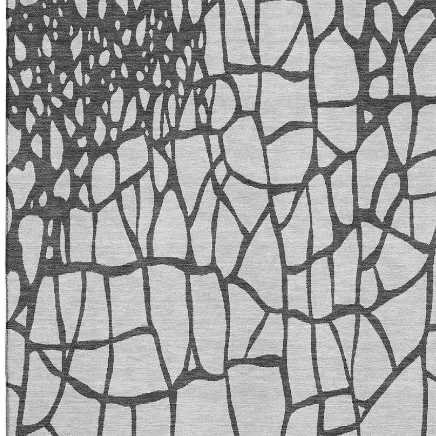 Gray Charcoal And Silver Abstract Geometric Washable Area Rug With UV Protection Photo 2
