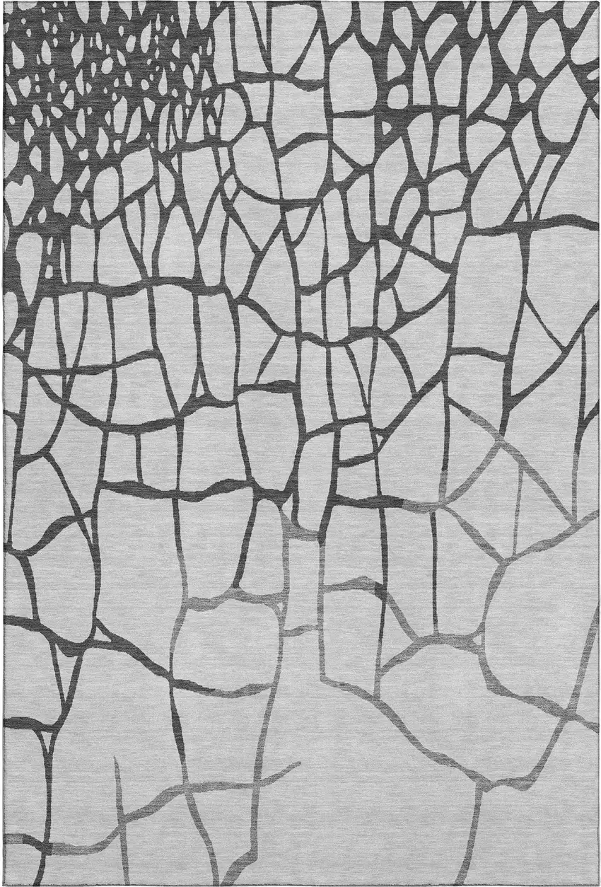 Gray Charcoal And Silver Abstract Geometric Washable Area Rug With UV Protection Photo 1