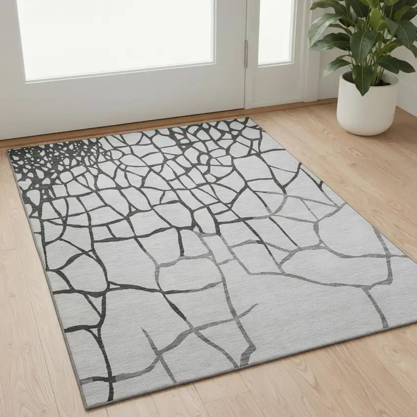 Gray Charcoal And Silver Abstract Geometric Washable Area Rug With UV Protection Photo 2