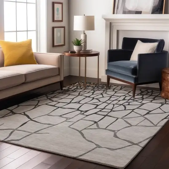 Gray Charcoal And Silver Abstract Geometric Washable Area Rug With UV Protection Photo 4