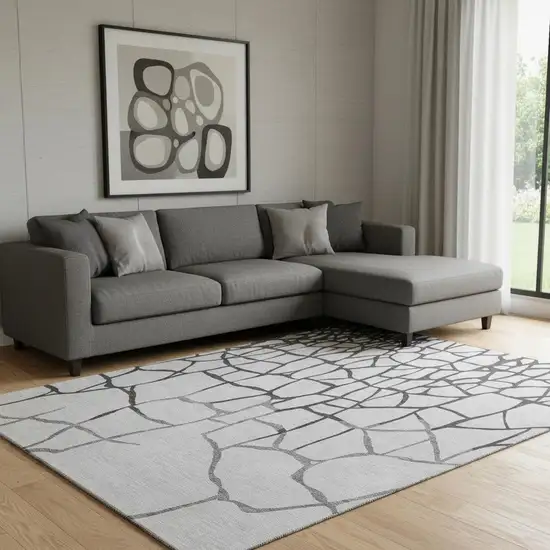 Gray Charcoal And Silver Abstract Geometric Washable Area Rug With UV Protection Photo 1