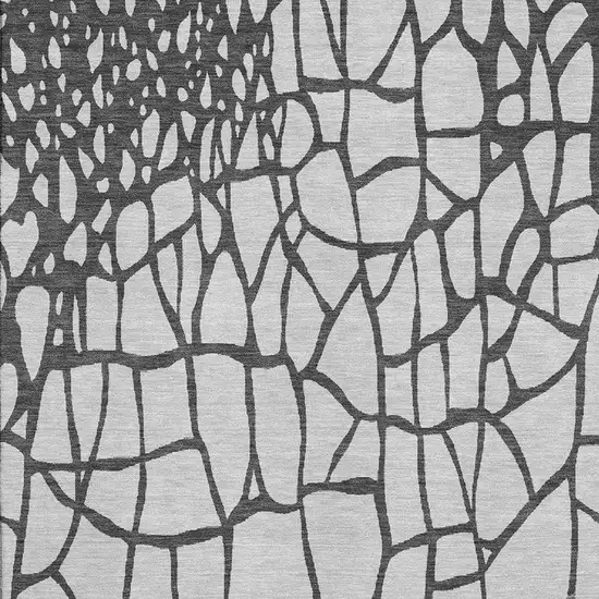 Gray Charcoal And Silver Abstract Geometric Washable Area Rug With UV Protection Photo 2