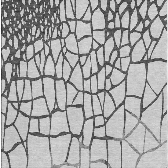 Gray Charcoal And Silver Abstract Geometric Washable Area Rug With UV Protection Photo 3