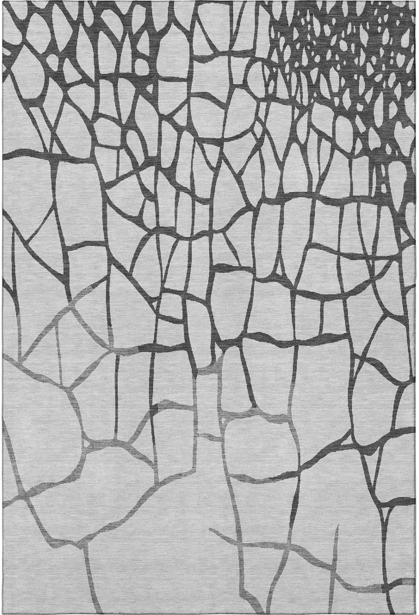 Gray Charcoal And Silver Abstract Geometric Washable Area Rug With UV Protection Photo 3