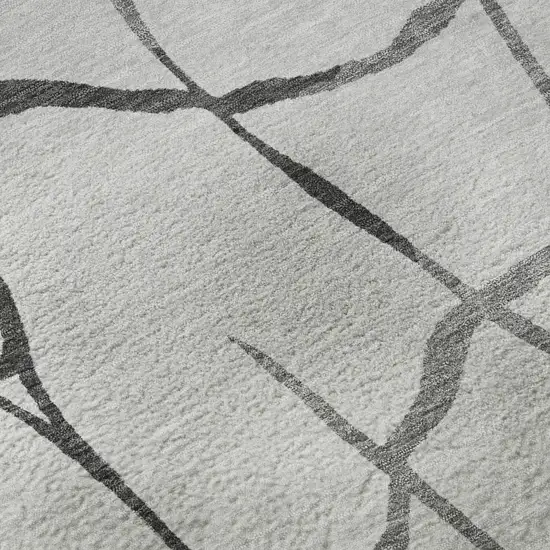 Gray Charcoal And Silver Abstract Geometric Washable Area Rug With UV Protection Photo 9
