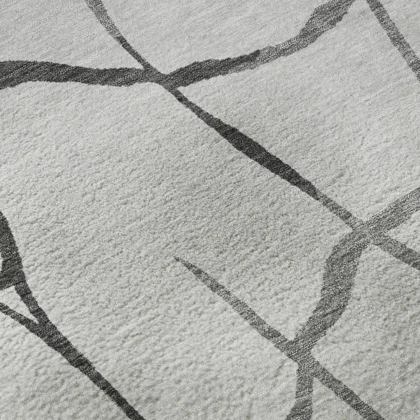 Gray Charcoal And Silver Abstract Geometric Washable Area Rug With UV Protection Photo 9