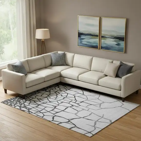 Gray Charcoal And Silver Abstract Geometric Washable Area Rug With UV Protection Photo 2