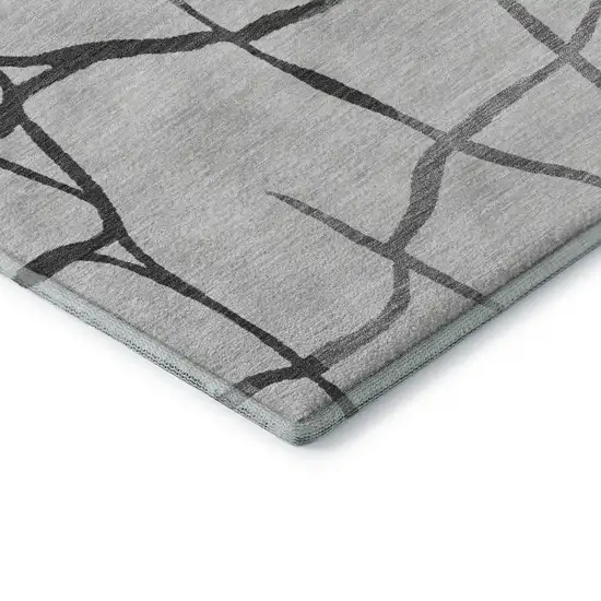 Gray Charcoal And Silver Abstract Geometric Washable Area Rug With UV Protection Photo 7