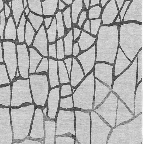 Gray Charcoal And Silver Abstract Geometric Washable Area Rug With UV Protection Photo 2