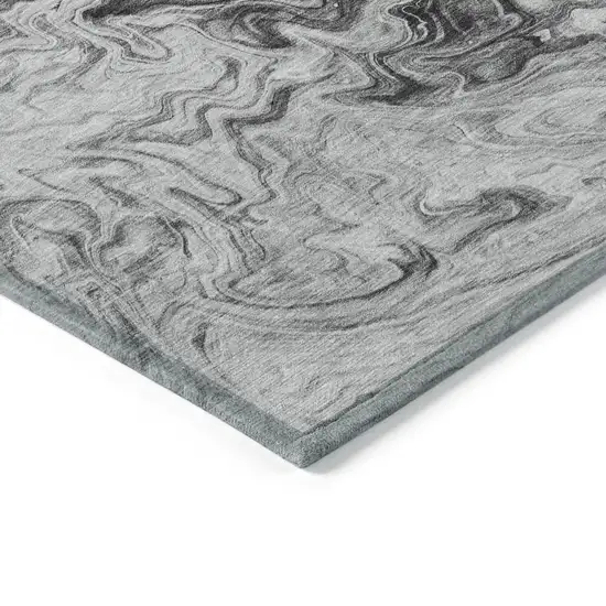 Gray Charcoal And Silver Abstract Washable Indoor Outdoor Area Rug Photo 5