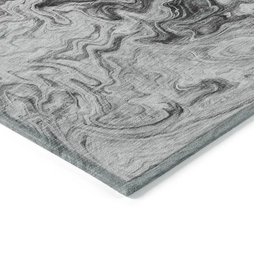 Gray Charcoal And Silver Abstract Washable Indoor Outdoor Area Rug Photo 5