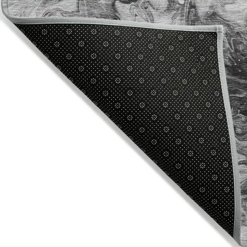 Gray Charcoal And Silver Abstract Washable Indoor Outdoor Area Rug Photo 4