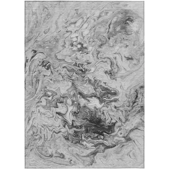 Gray Charcoal And Silver Abstract Washable Indoor Outdoor Area Rug Photo 2