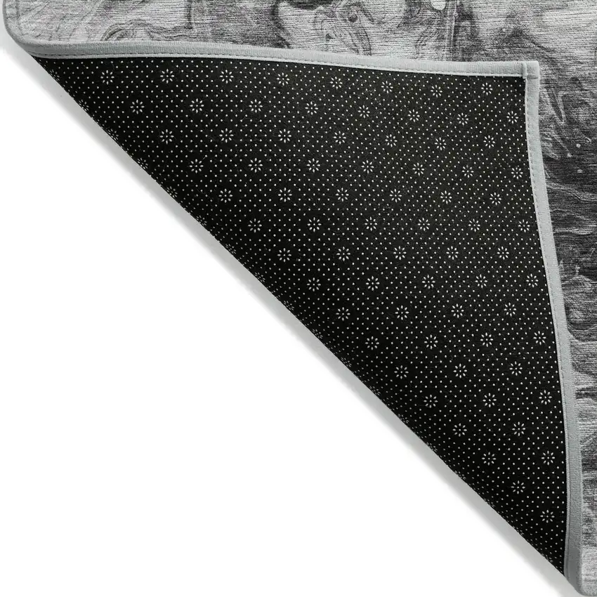 Gray Charcoal And Silver Abstract Washable Indoor Outdoor Area Rug Photo 4