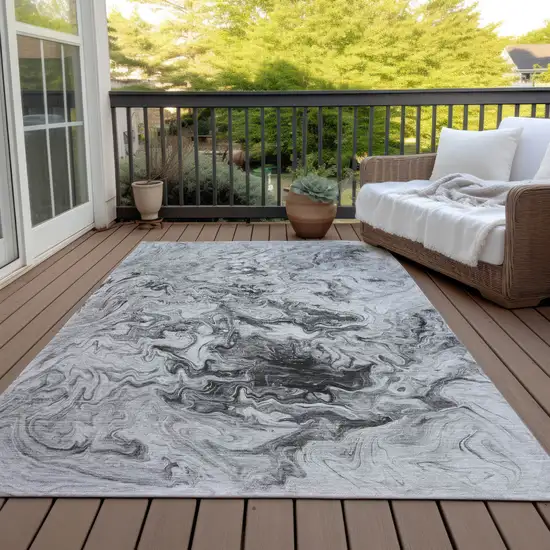 Gray Charcoal And Silver Abstract Washable Indoor Outdoor Area Rug Photo 8