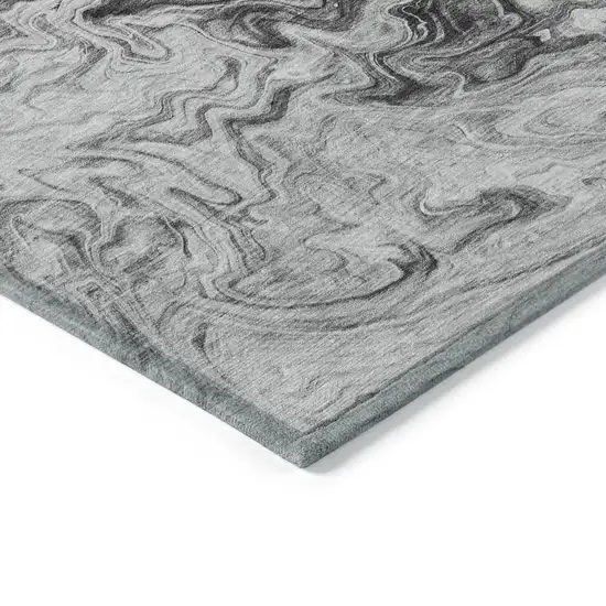 Gray Charcoal And Silver Abstract Washable Indoor Outdoor Area Rug Photo 5