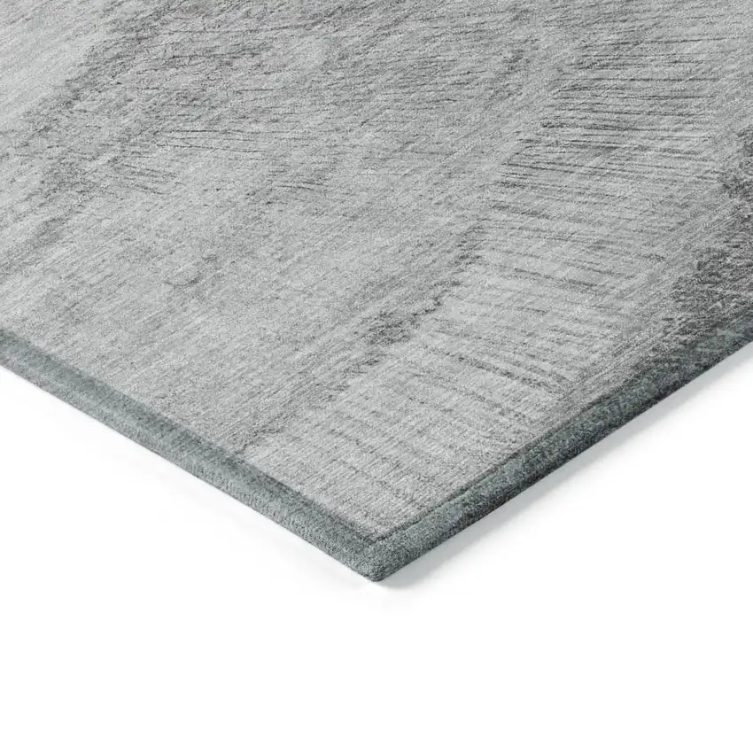 Gray Charcoal And Silver Abstract Washable Indoor Outdoor Area Rug Photo 4