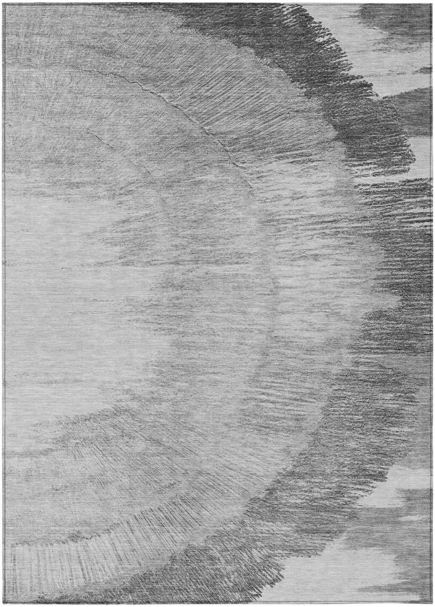 Gray Charcoal And Silver Abstract Washable Indoor Outdoor Area Rug Photo 2
