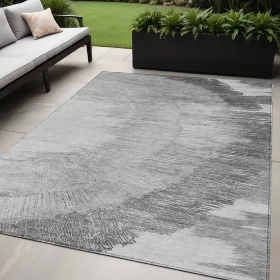 Gray Charcoal And Silver Abstract Washable Indoor Outdoor Area Rug Photo 1