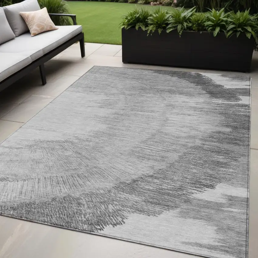 Gray Charcoal And Silver Abstract Washable Indoor Outdoor Area Rug Photo 1