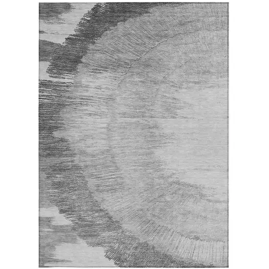 Gray Charcoal And Silver Abstract Washable Indoor Outdoor Area Rug Photo 5