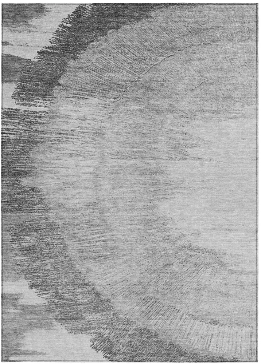 Gray Charcoal And Silver Abstract Washable Indoor Outdoor Area Rug Photo 5