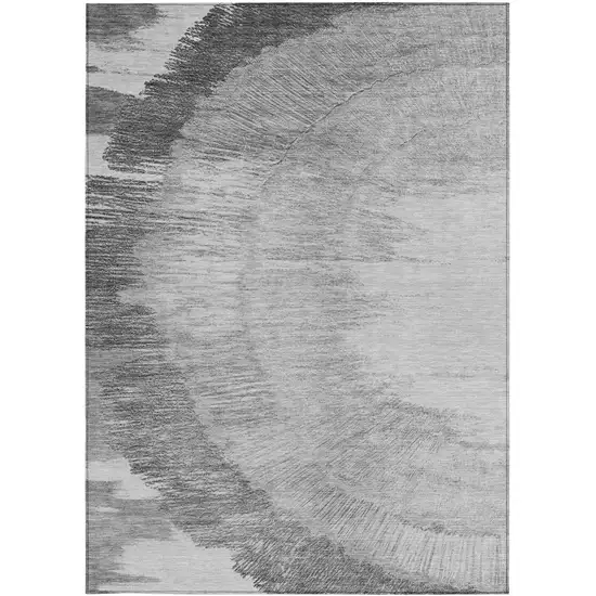Gray Charcoal And Silver Abstract Washable Indoor Outdoor Area Rug Photo 5