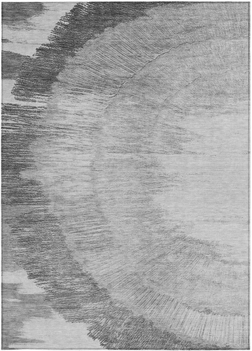 Gray Charcoal And Silver Abstract Washable Indoor Outdoor Area Rug Photo 5