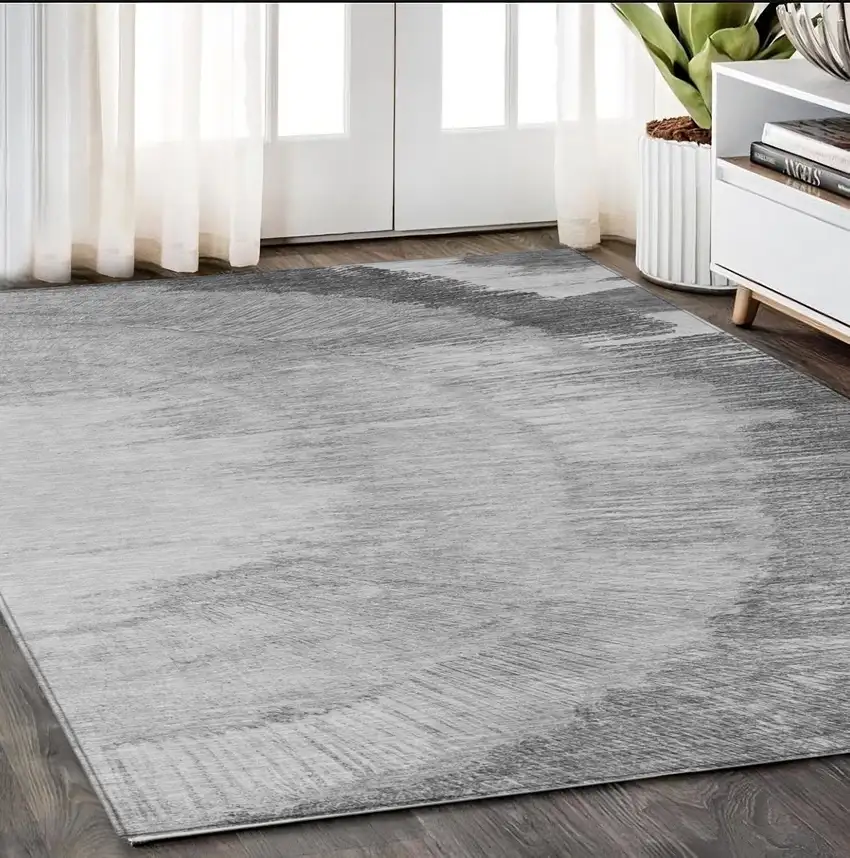 Gray Charcoal And Silver Abstract Washable Indoor Outdoor Area Rug Photo 7