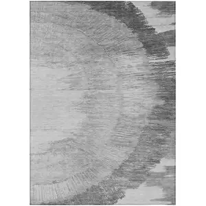 Photo of Gray Charcoal And Silver Abstract Washable Indoor Outdoor Area Rug