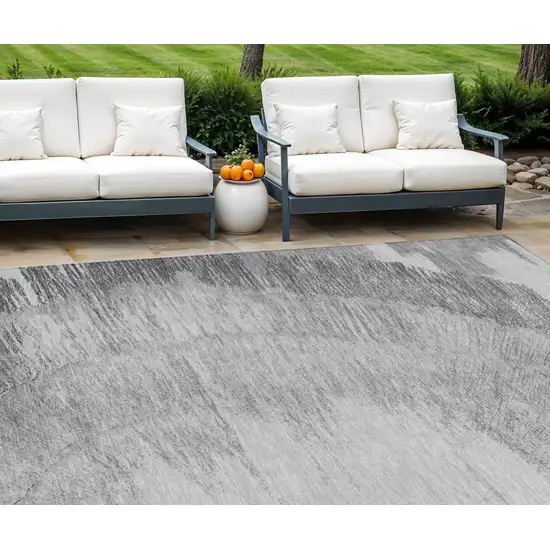 Gray Charcoal And Silver Abstract Washable Indoor Outdoor Area Rug Photo 1