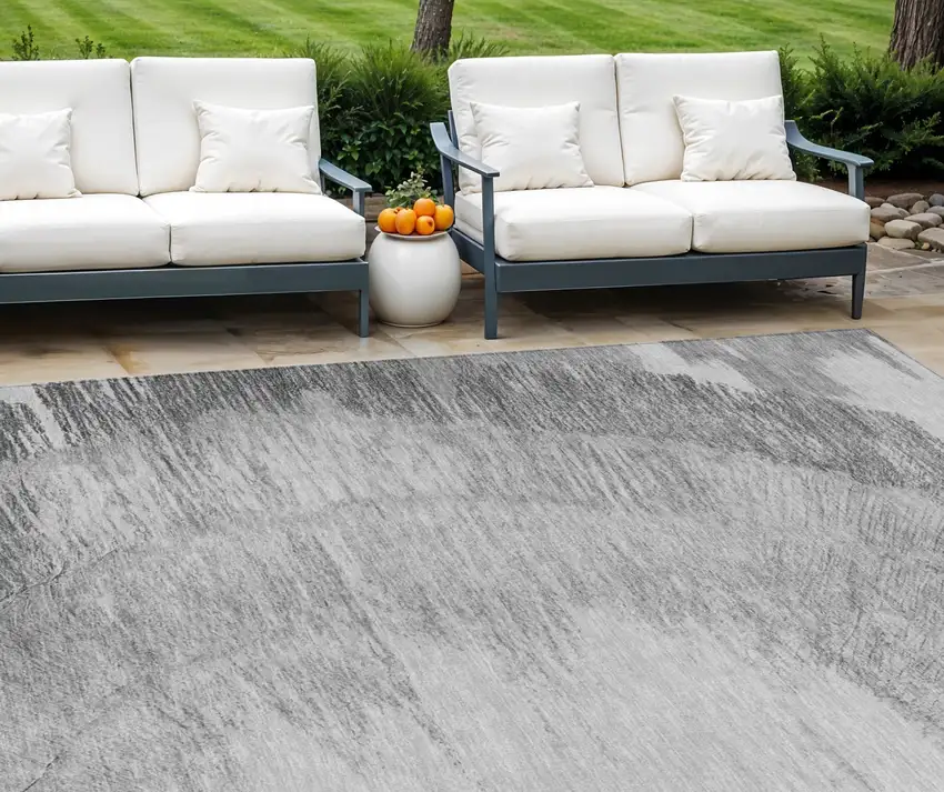 Gray Charcoal And Silver Abstract Washable Indoor Outdoor Area Rug Photo 1