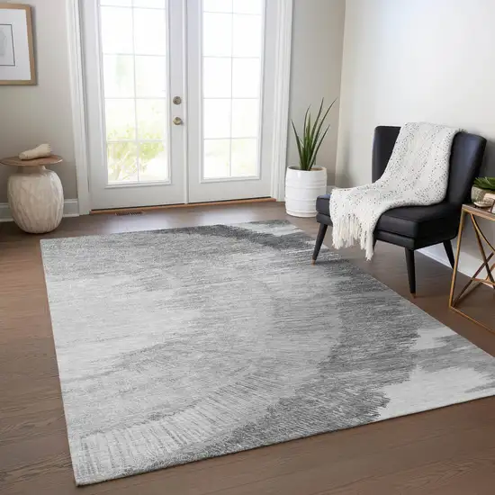 Gray Charcoal And Silver Abstract Washable Indoor Outdoor Area Rug Photo 9