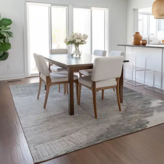 Gray Charcoal And Silver Abstract Washable Indoor Outdoor Area Rug Photo 9