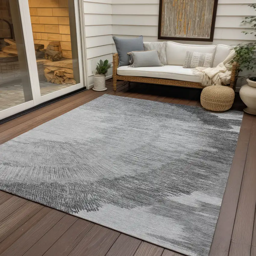 Gray Charcoal And Silver Abstract Washable Indoor Outdoor Area Rug Photo 8