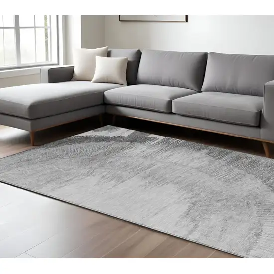 Gray Charcoal And Silver Abstract Washable Indoor Outdoor Area Rug Photo 7