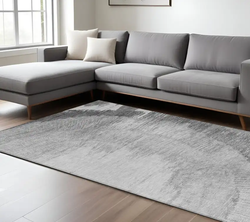 Gray Charcoal And Silver Abstract Washable Indoor Outdoor Area Rug Photo 7