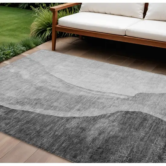 Gray Charcoal And Silver Abstract Washable Indoor Outdoor Area Rug Photo 1